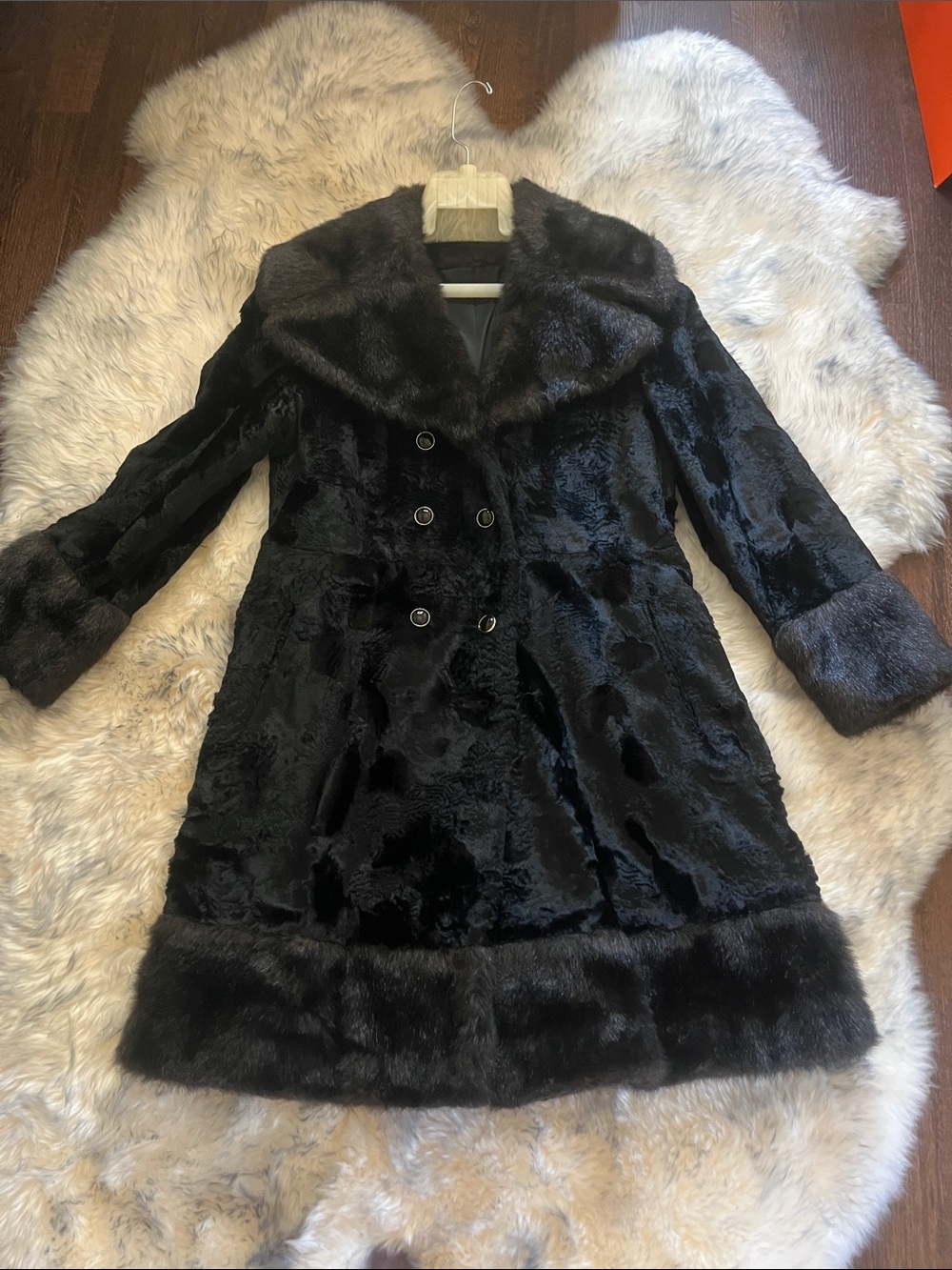 Retro Women’s Black Faux Fur Double-Breasted Coat